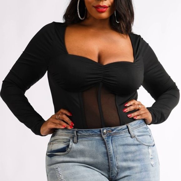 Solid and Mesh Contrast Bodysuit - Picture 1 of 4